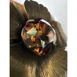 Vintage Liz Palacios SF Adjustable Flower Ring Swarovski Topaz Bronze Enamel